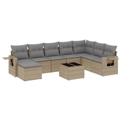 9-Delige Loungeset Met Kussens Poly Rattan Beige