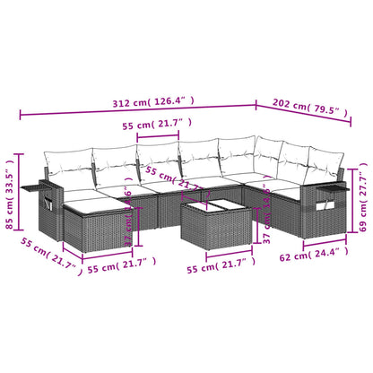9-Delige Loungeset Met Kussens Poly Rattan Beige