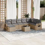 9-piece Lounge Set with Cushions Poly Rattan Beige