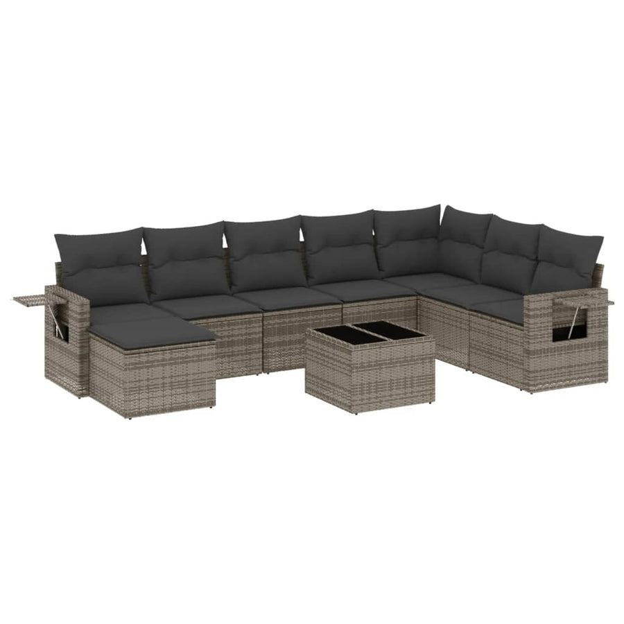 9-Delige Loungeset Met Kussens Poly Rattan Grijs