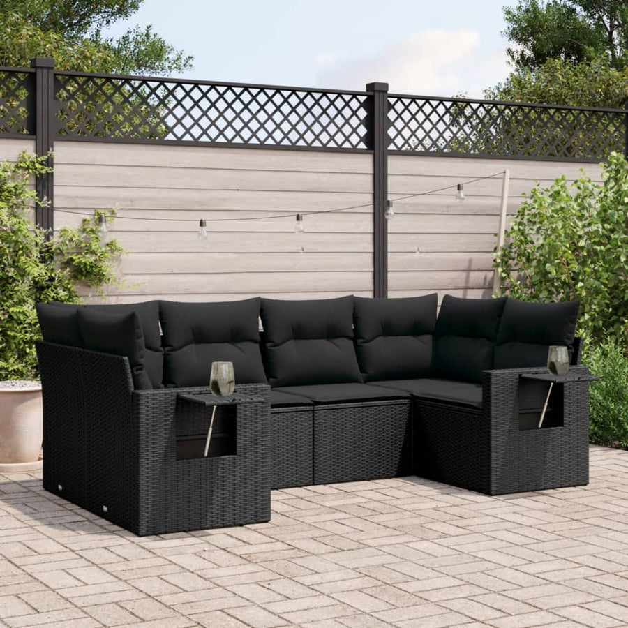 6-Delige Loungeset Met Kussens Poly Rattan Zwart