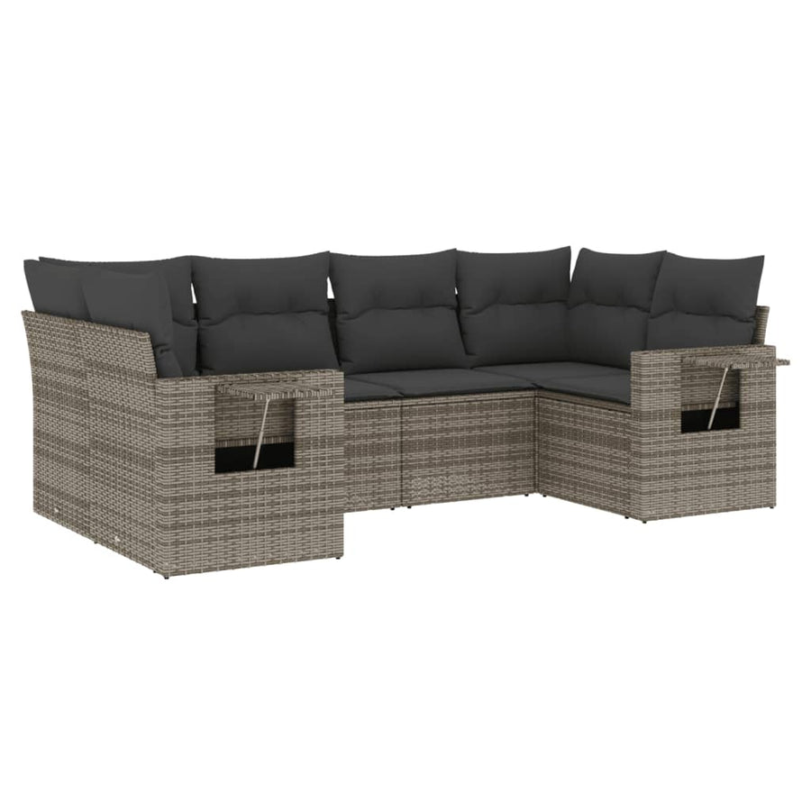 6-Delige Loungeset Met Kussens Poly Rattan Grijs