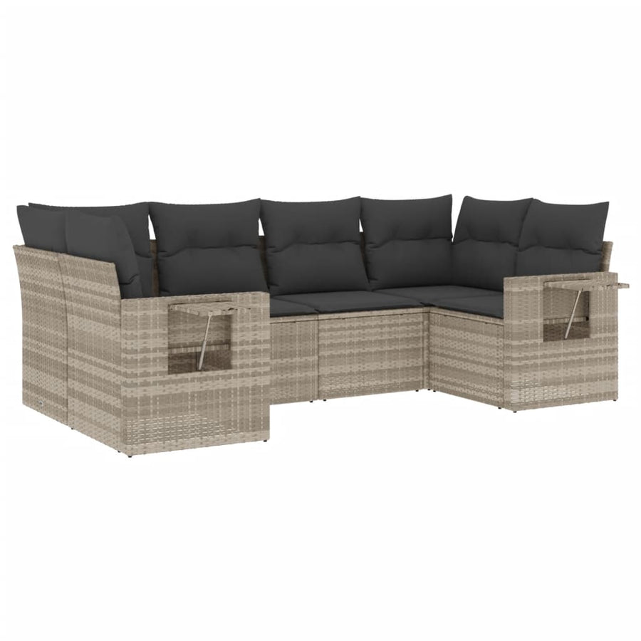 6-delige Loungeset met kussens poly rattan lichtgrijs
