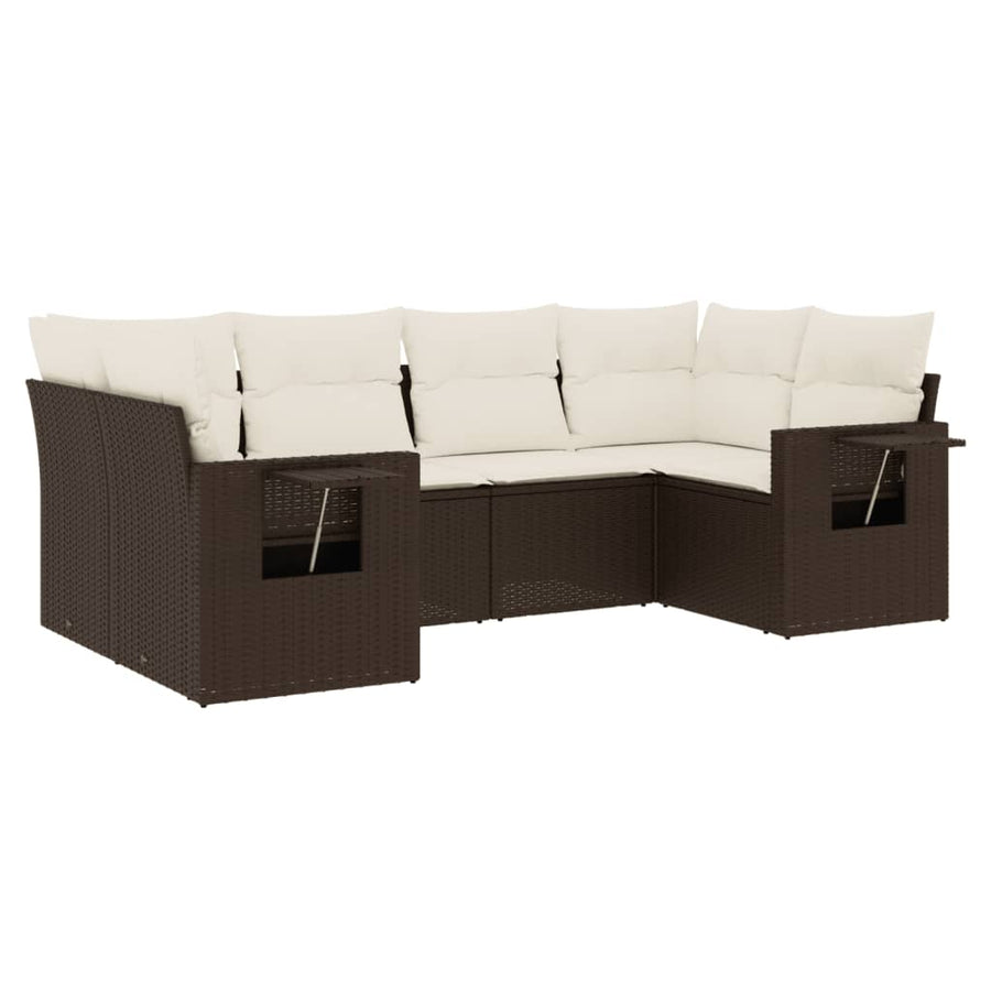 6-Delige Loungeset Met Kussens Poly Rattan Bruin