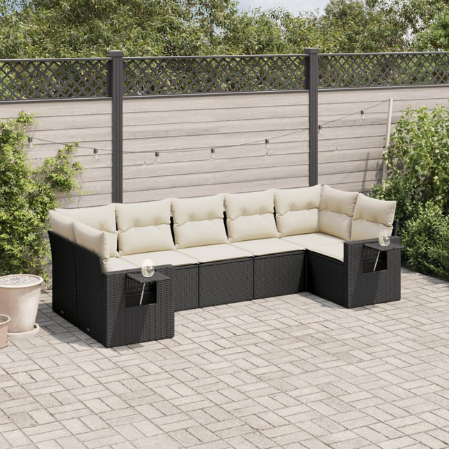 7-Delige Loungeset Met Kussens Poly Rattan Zwart