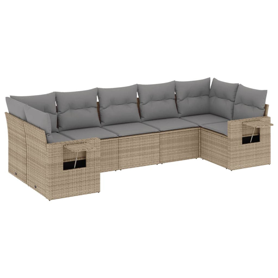 7-Delige Loungeset Met Kussens Poly Rattan Beige