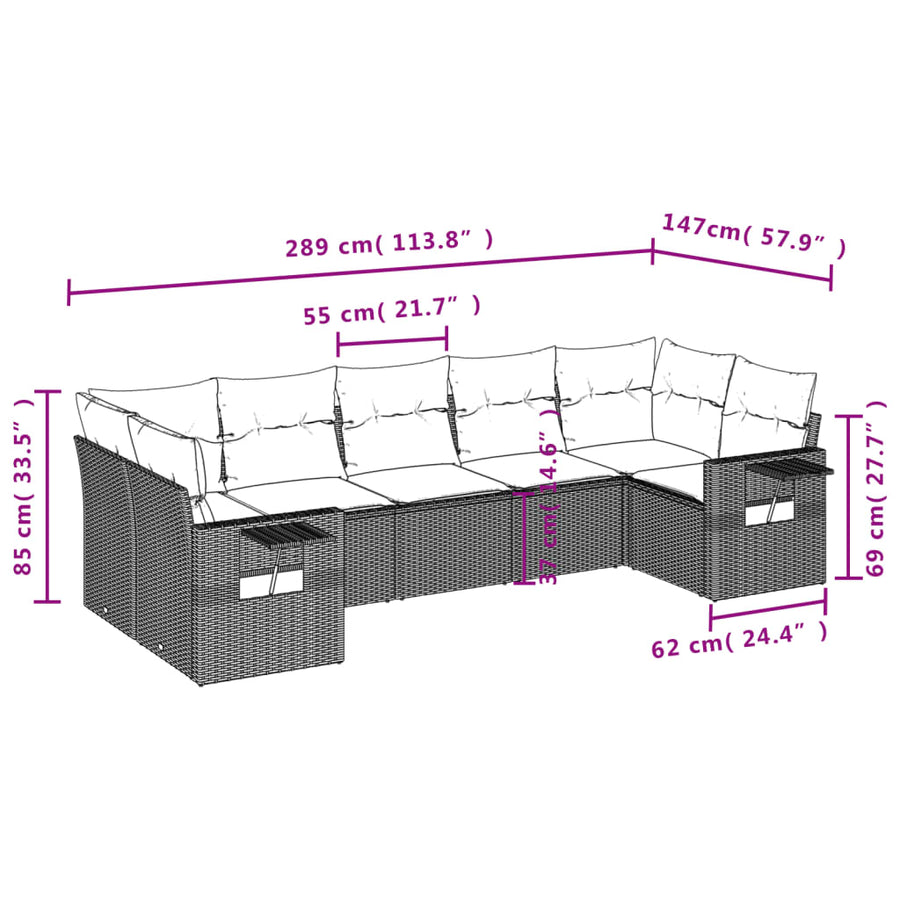 7-Delige Loungeset Met Kussens Poly Rattan Beige