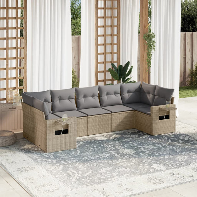 7-Delige Loungeset Met Kussens Poly Rattan Beige