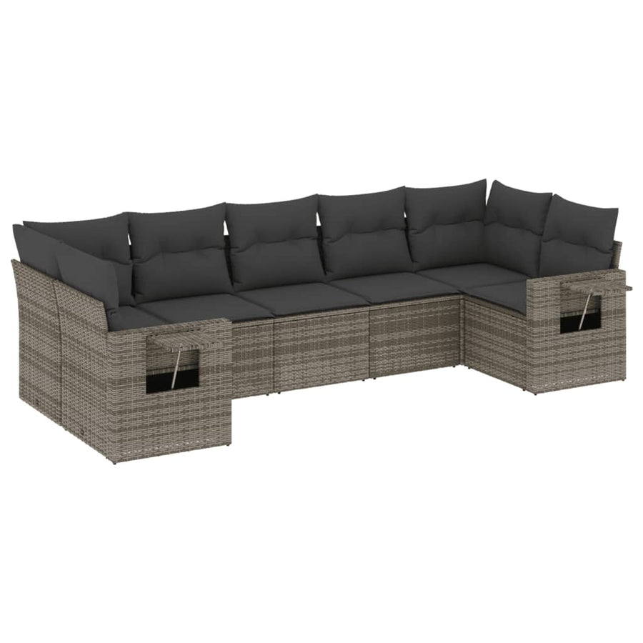 7-Delige Loungeset Met Kussens Poly Rattan Grijs