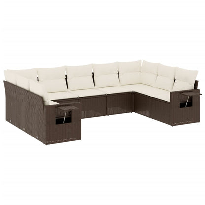 9-Delige Loungeset Met Kussens Poly Rattan Bruin