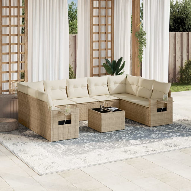 10-Delige Loungeset Met Kussens Poly Rattan Beige