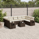 10-piece Lounge Set with cushions poly rattan brown