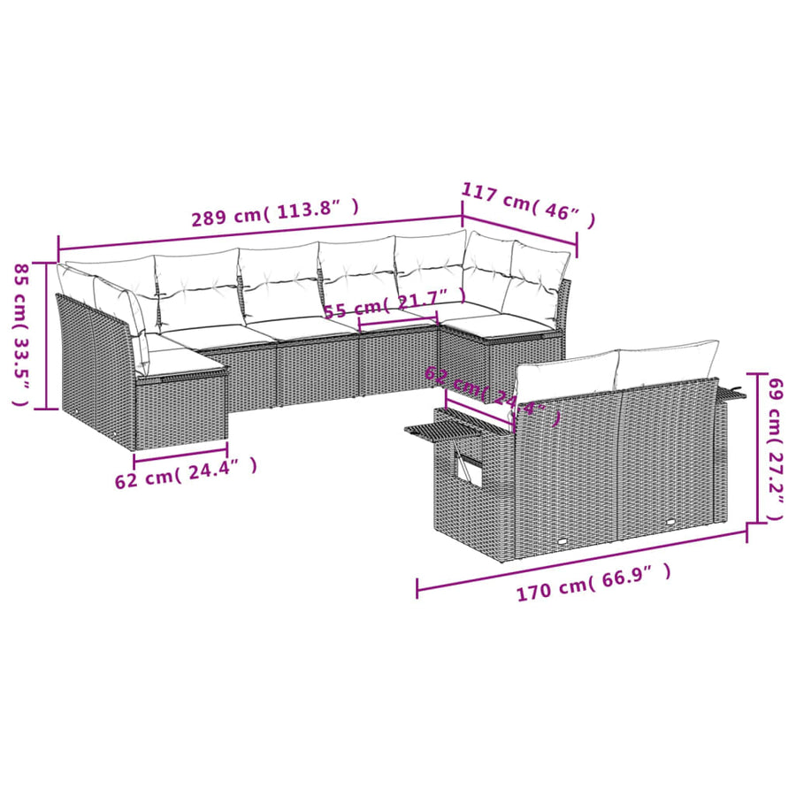 9-Delige Loungeset Met Kussens Poly Rattan Zwart