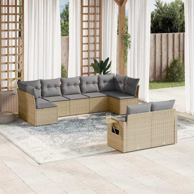 9-Delige Loungeset Met Kussens Poly Rattan Beige