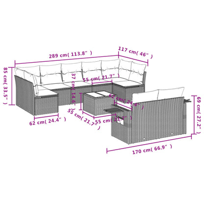 10-delige Loungeset met kussens poly rattan bruin