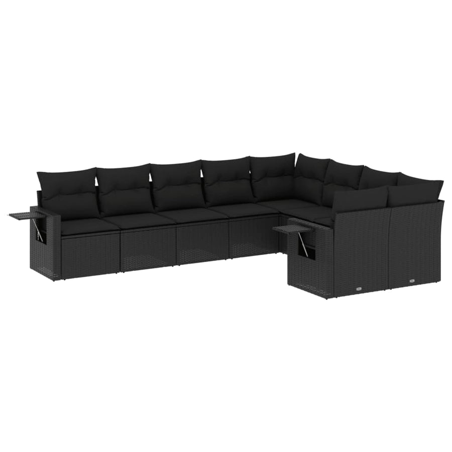 9-Delige Loungeset Met Kussens Poly Rattan Zwart