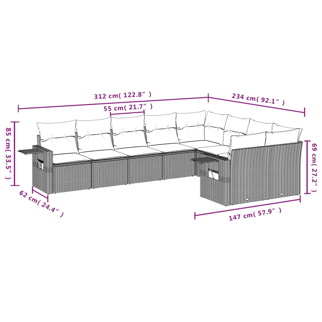 9-Delige Loungeset Met Kussens Poly Rattan Zwart