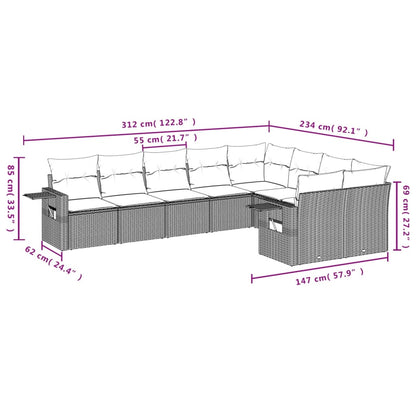 9-Delige Loungeset Met Kussens Poly Rattan Zwart