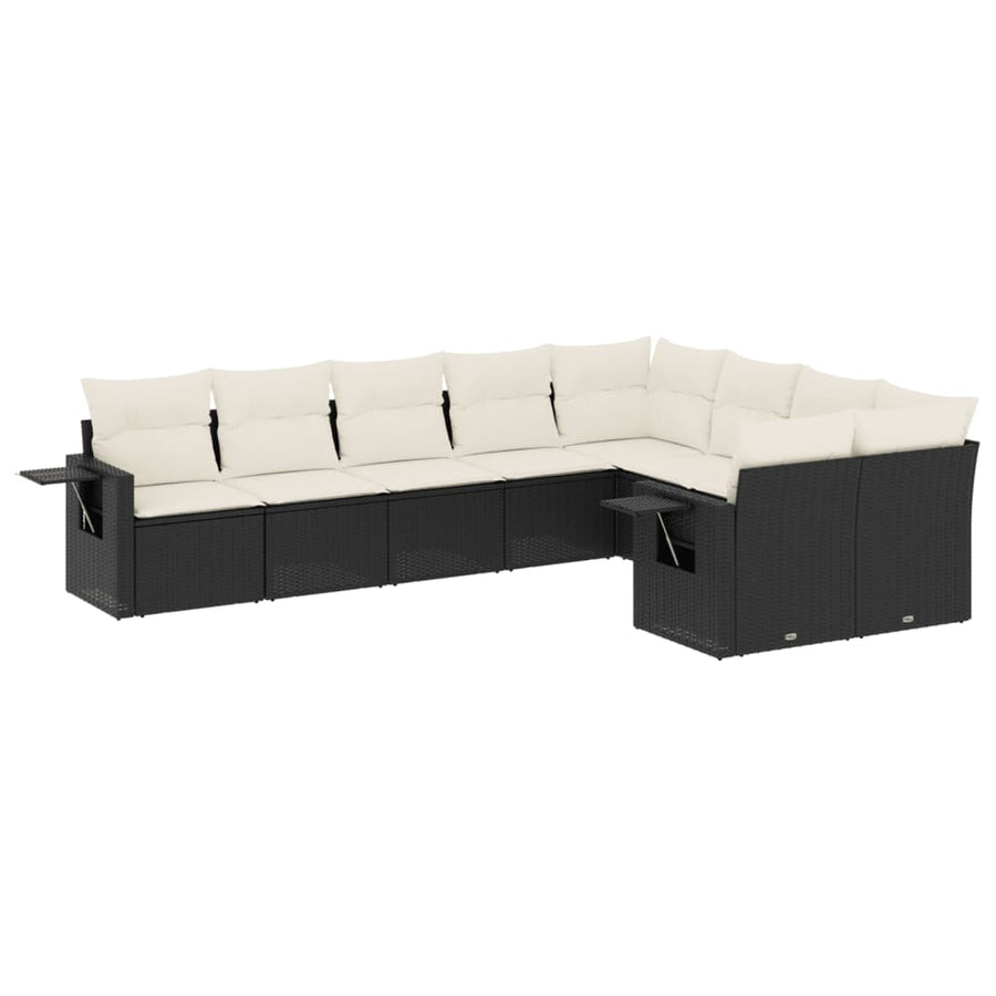 9-Delige Loungeset Met Kussens Poly Rattan Zwart