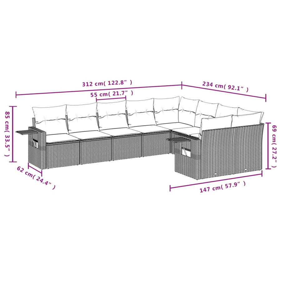 9-Delige Loungeset Met Kussens Poly Rattan Zwart