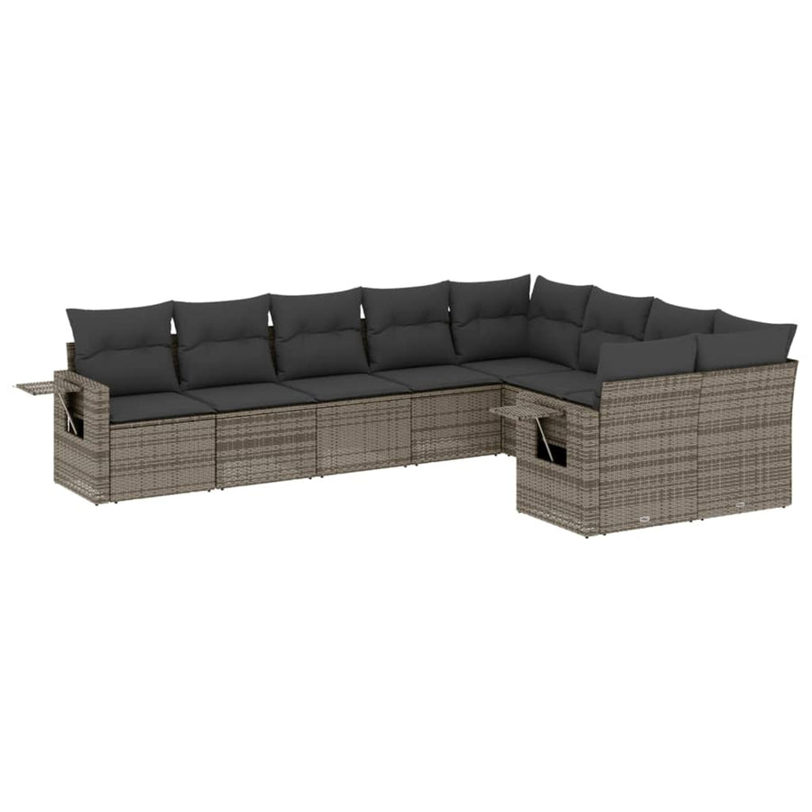 9-Delige Loungeset Met Kussens Poly Rattan Grijs