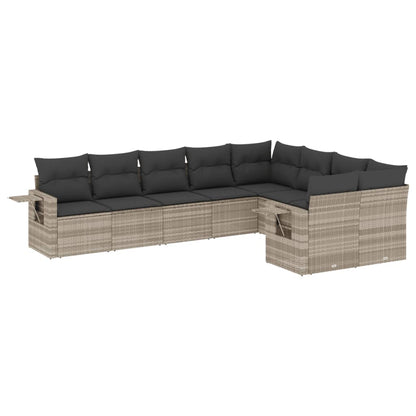 9-delige Loungeset met kussens poly rattan lichtgrijs