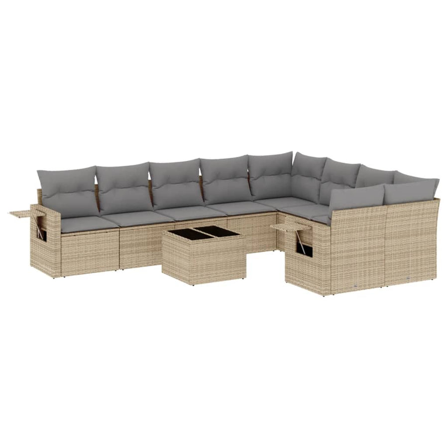 10-Delige Loungeset Met Kussens Poly Rattan Beige