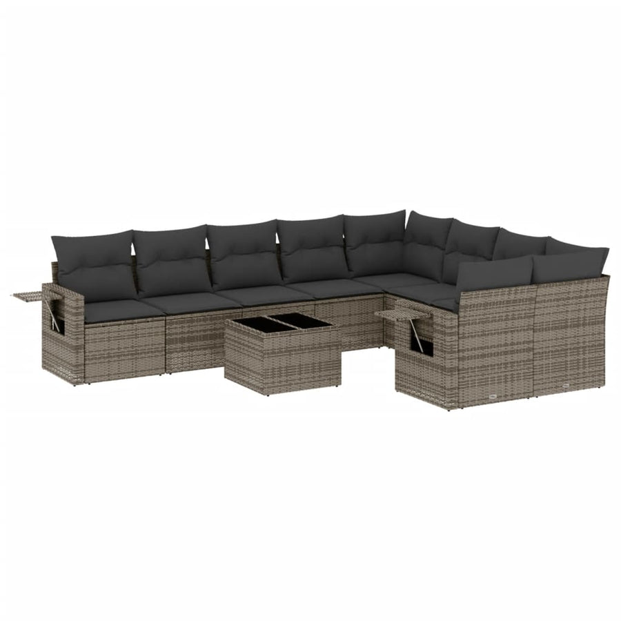 10-Delige Loungeset Met Kussens Poly Rattan Grijs