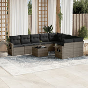 Loungeset 10-delig poly rattan grijs