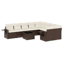 10-delige Loungeset met kussens poly rattan bruin