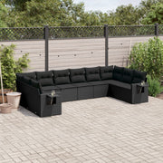 10-piece Loungeset with Cushions Poly Rattan Black