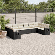 10-piece Loungeset with Cushions Poly Rattan Black