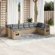 10-piece Lounge Set with Cushions Poly Rattan Beige