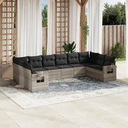 Loungeset 10-delig poly rattan lichtgrijs