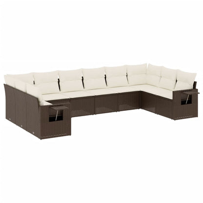 10-Delige Loungeset Met Kussens Poly Rattan Bruin