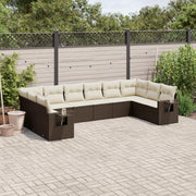 10-piece Lounge Set with cushions poly rattan brown