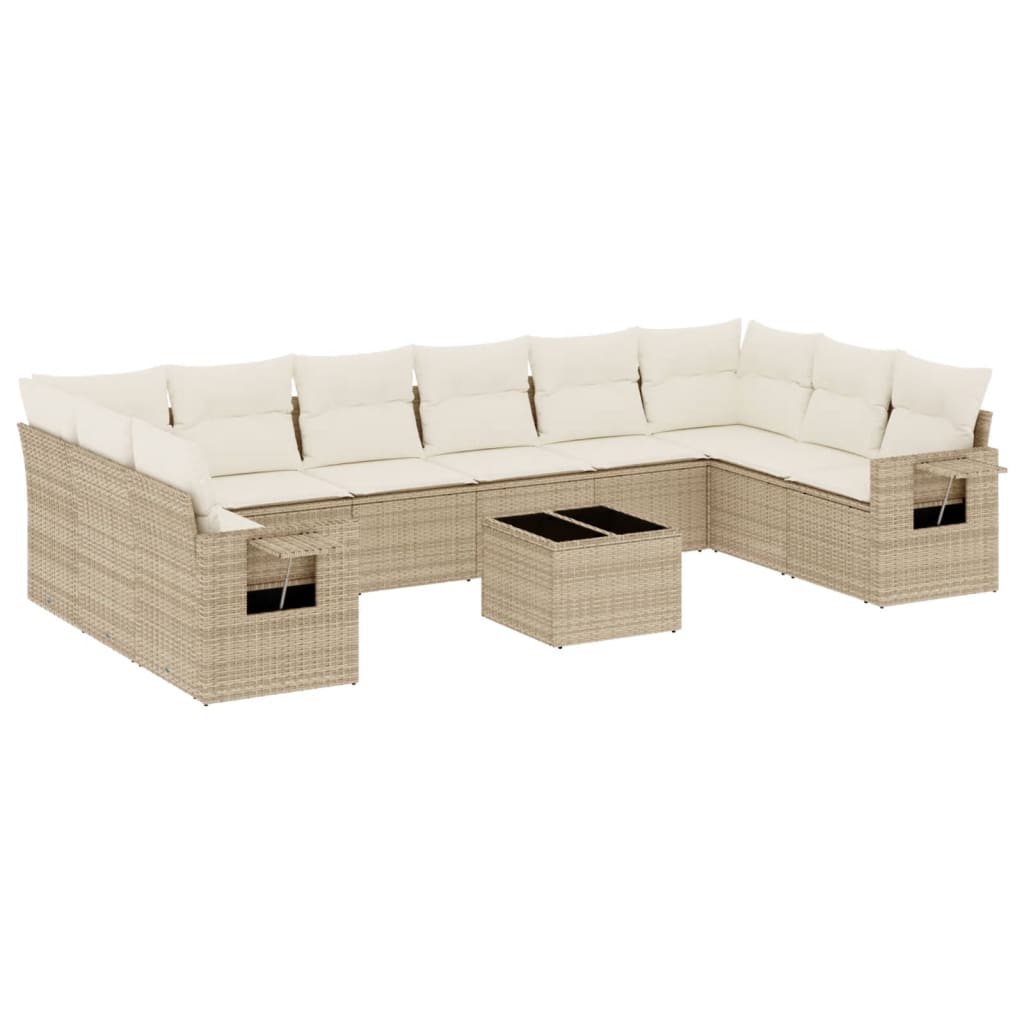 11-Delige Tuinset Met Kussens Poly Rattan Beige
