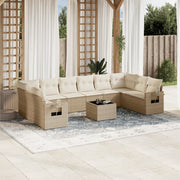Tuinset 11-delig poly rattan beige met kussens