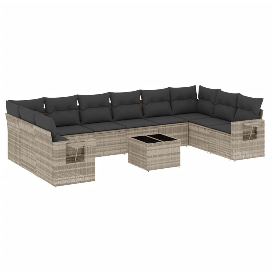 11-delige Loungeset met kussens poly rattan lichtgrijs