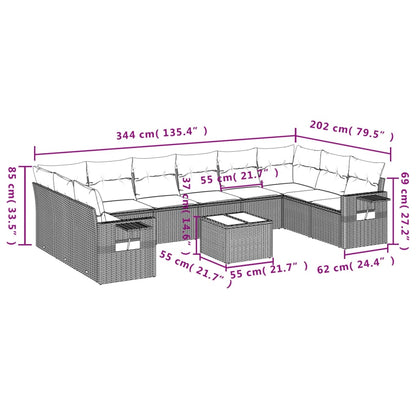 11-delige Loungeset met kussens poly rattan lichtgrijs