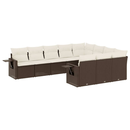 10-Delige Loungeset Met Kussens Poly Rattan Bruin
