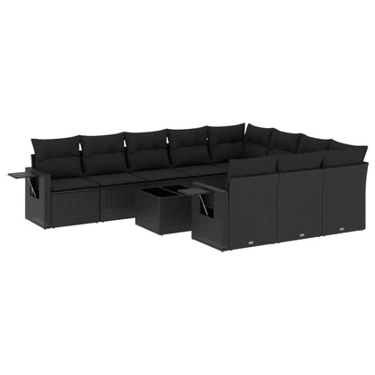 11-Delige Loungeset Met Kussens Poly Rattan Zwart