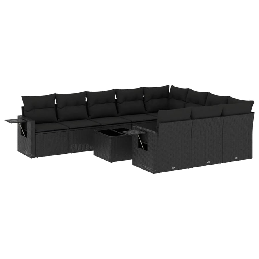 11-Delige Loungeset Met Kussens Poly Rattan Zwart