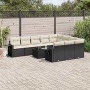 11-piece Loungeset with cushions poly rattan black