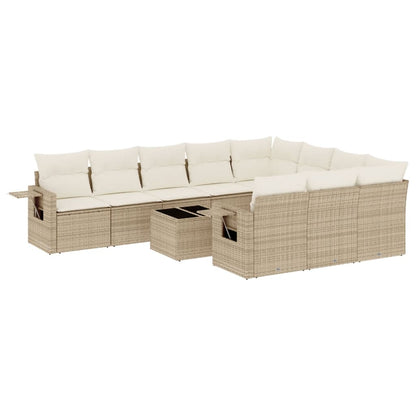 11-Delige Tuinset Met Kussens Poly Rattan Beige