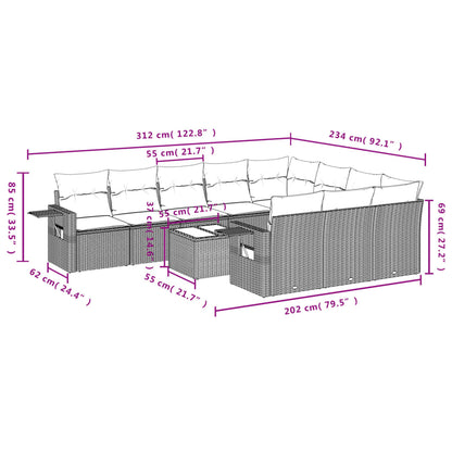 11-Delige Loungeset Met Kussens Poly Rattan Grijs