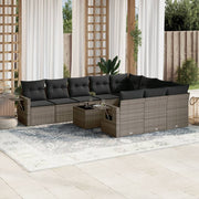 11-piece Lounge Set with cushions poly rattan grey