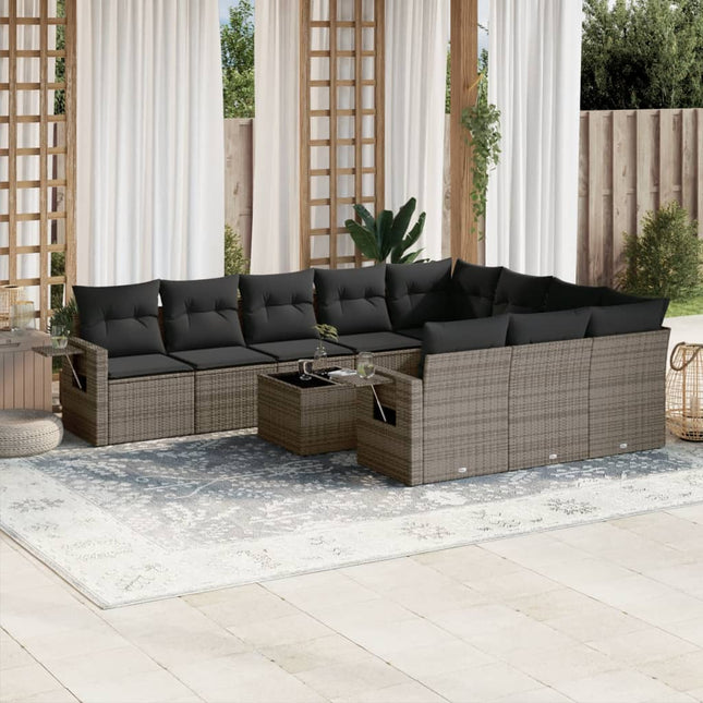 11-Delige Loungeset Met Kussens Poly Rattan Grijs