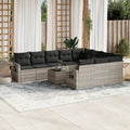 11-delige Loungeset met kussens poly rattan lichtgrijs