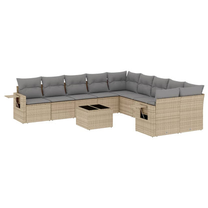 11-Delige Tuinset Met Kussens Poly Rattan Beige